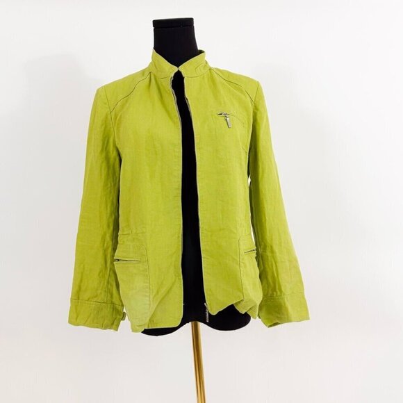 VINTAGE IZZAT BABA NEW YORK LINEN JACKET WITH ADJUSTABLE WAIST ZIPPER GREEN - Picture 5 of 14